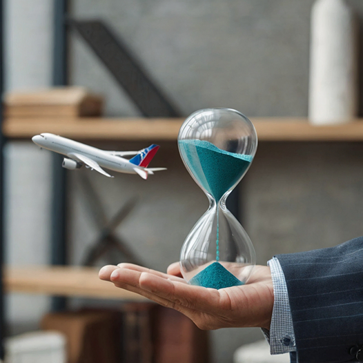Airplane and hourglass symbolizing timely services by top immigration consultants in Kochi